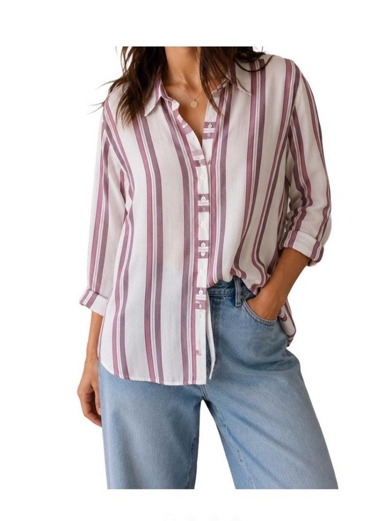 LOFT Tops - LOFT Striped Button-Down Shirt in Mauve and White